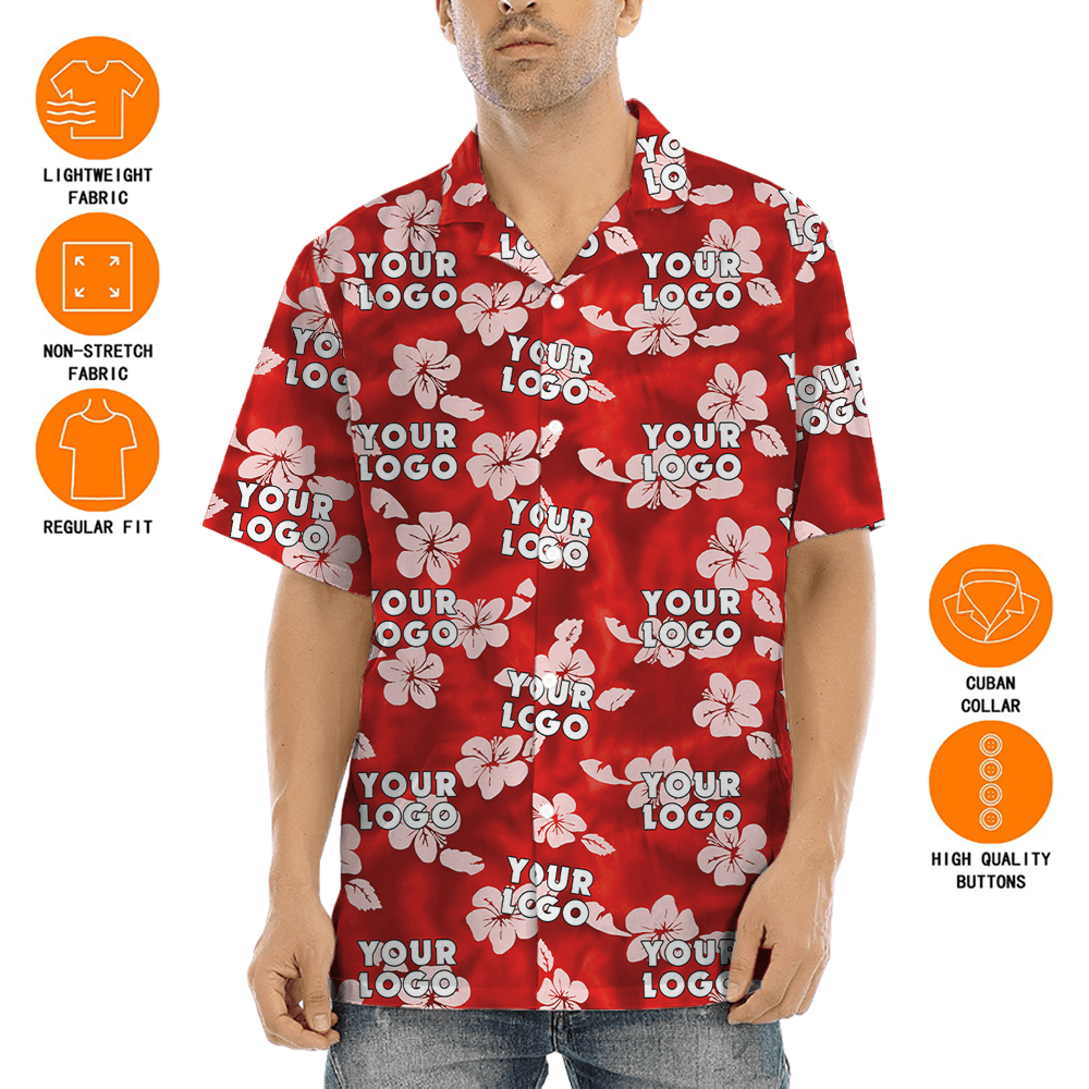Vintage Hibiscus Red Aloha Shirt With Custom Company Logo