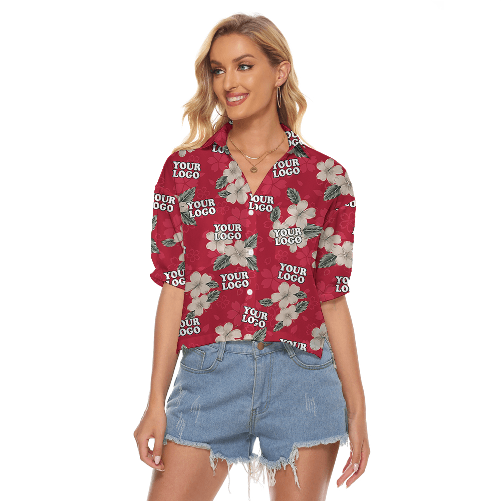 Vintage Hibiscus Red Hawaiian Crop Top Shirt With Custom Logo
