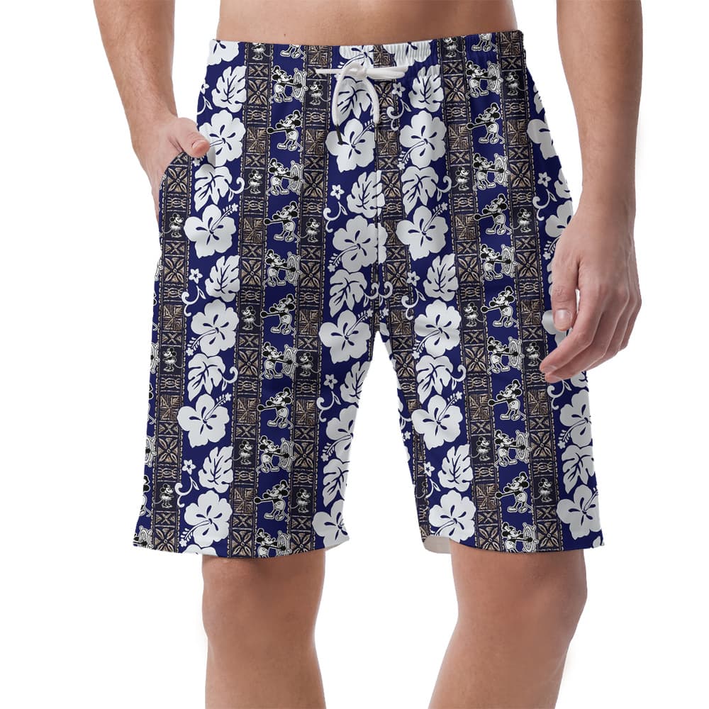 Vintage Mickey 1928 Navy Hawaiian Men Beach Short1