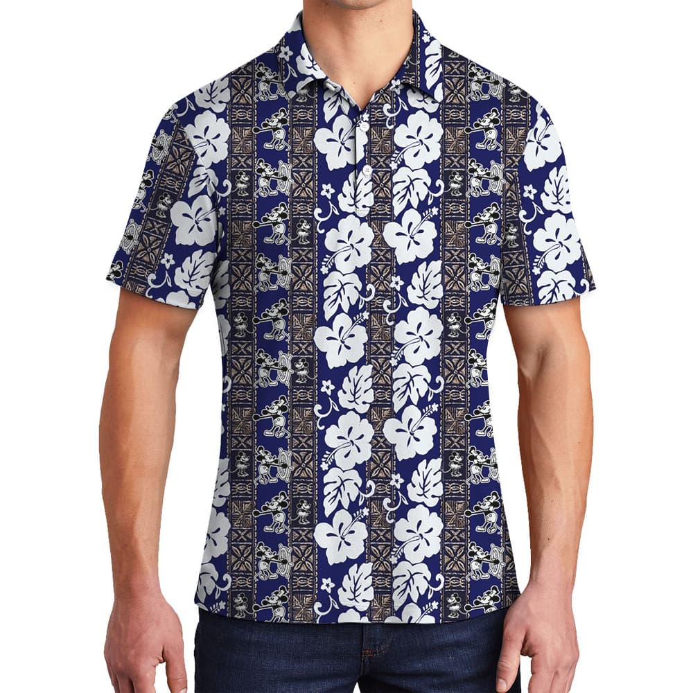 Vintage Mickey 1928 Navy Hawaiian Men Polo Shirt1