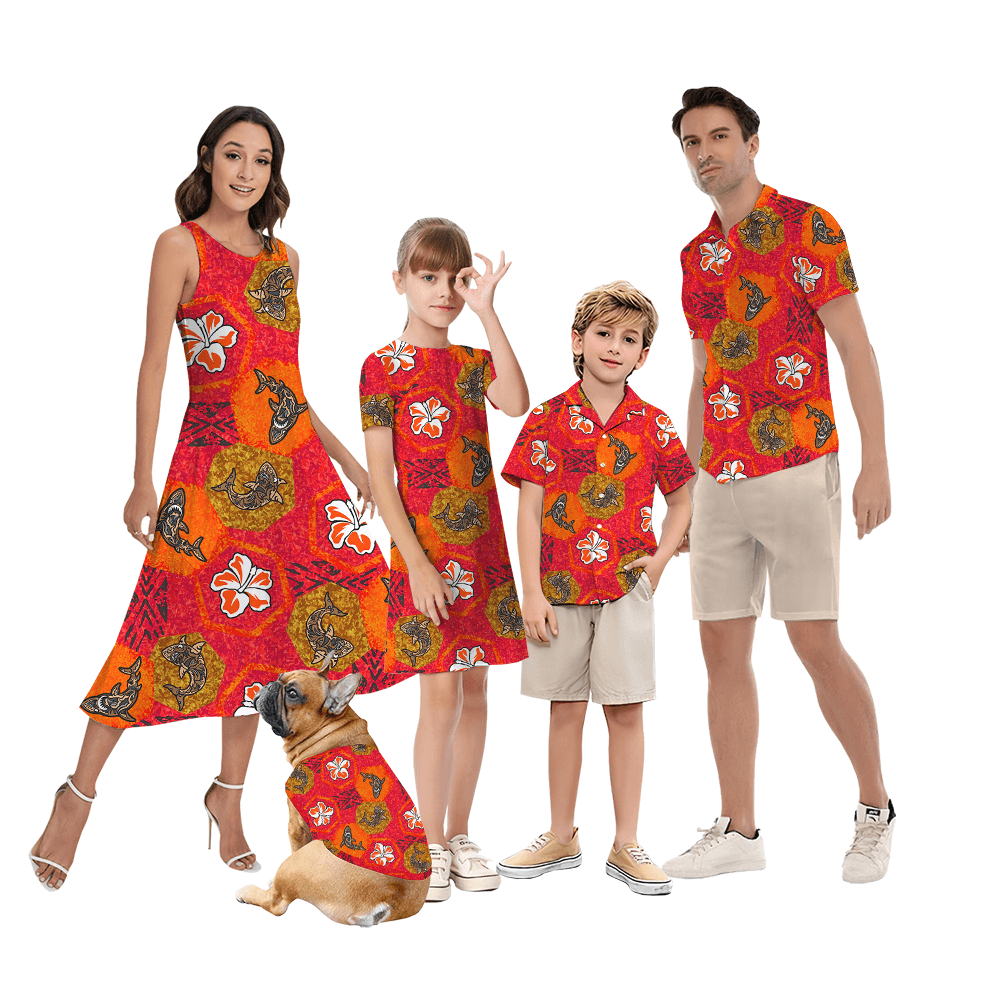 Vintage Shark Matching Family Hawaiian Outfits