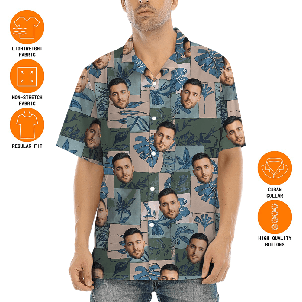 Vintage Tropical Leaves Custom Face Hawaiian Shirt