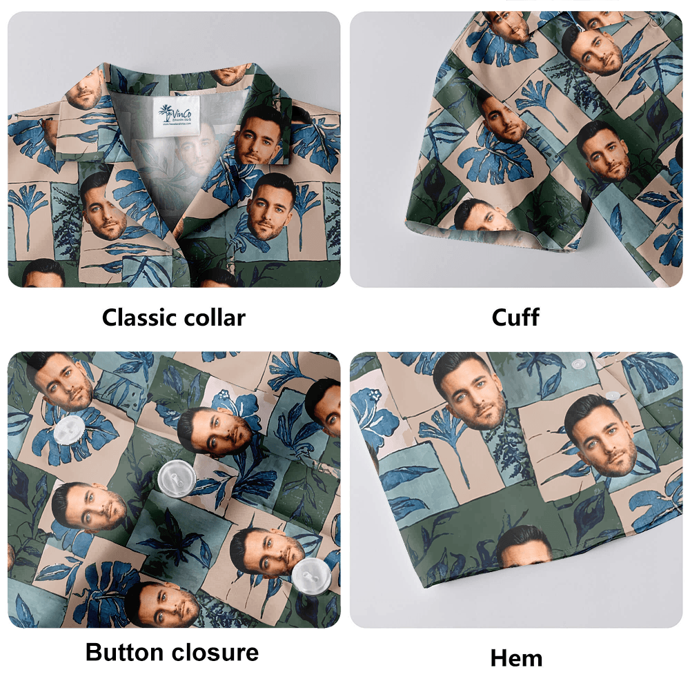 Vintage Tropical Leaves Custom Face Hawaiian Shirt