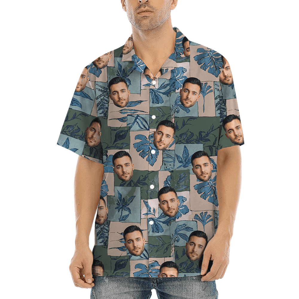 Vintage Tropical Leaves Custom Face Hawaiian Shirt (7)