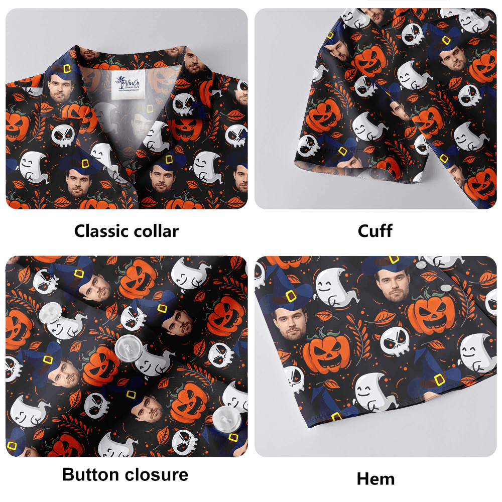 Custom Face Halloween Ghost Pumpkin Hawaiian Shirt