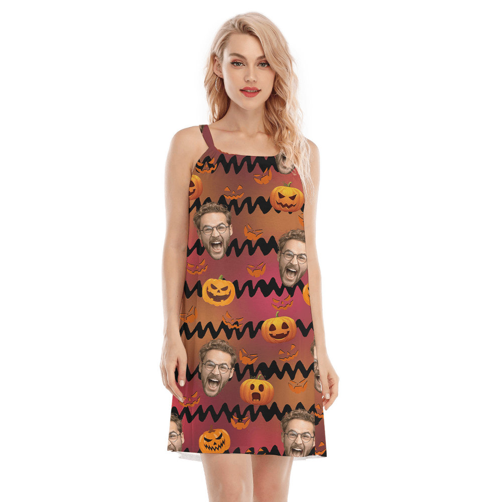 Custom Face Halloween Pumpkin Cami Dress