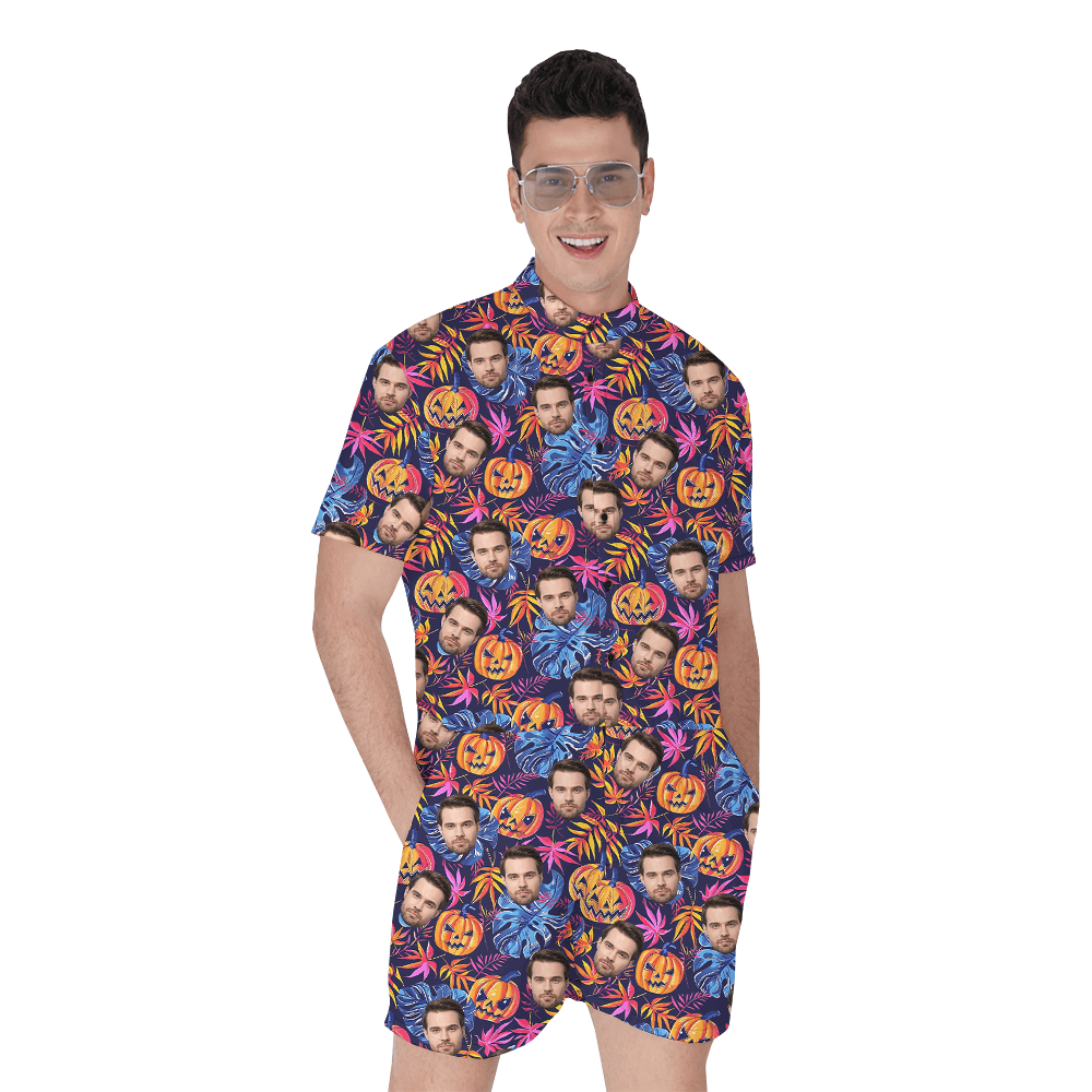 Custom Face Horror Pumpkin Hawaiian Romper