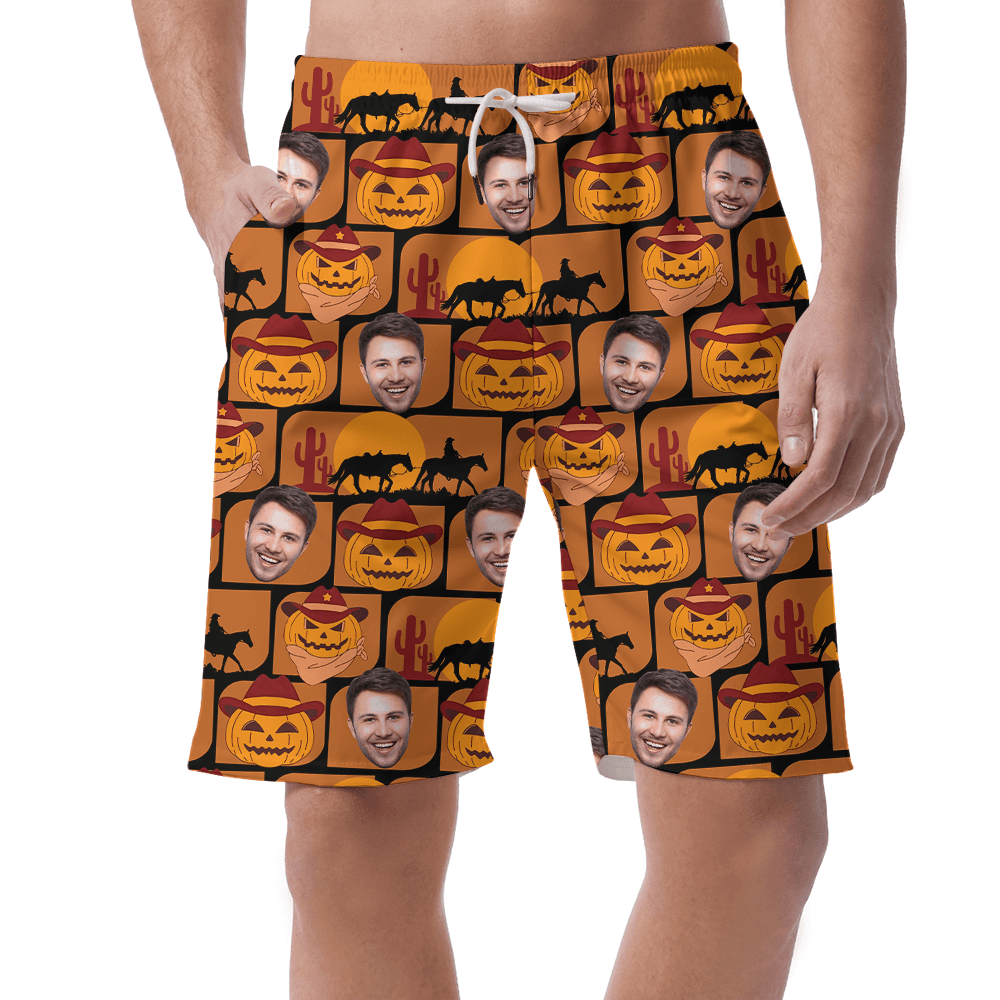 Custom Face Jack o' Lantern Spooky Hawaiian Beach Shorts