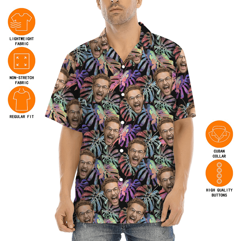 Custom Face Purple Tropical Hawaiian Shirt