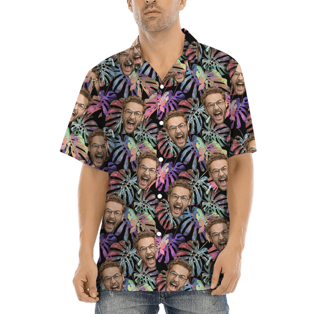 Custom Face Purple Tropical Hawaiian Shirt (2)
