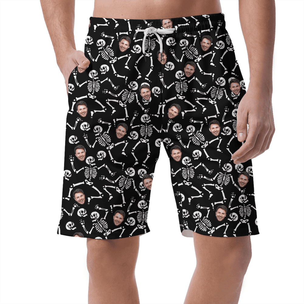 Custom Face Skeleton Spooky Hawaiian Beach Shorts
