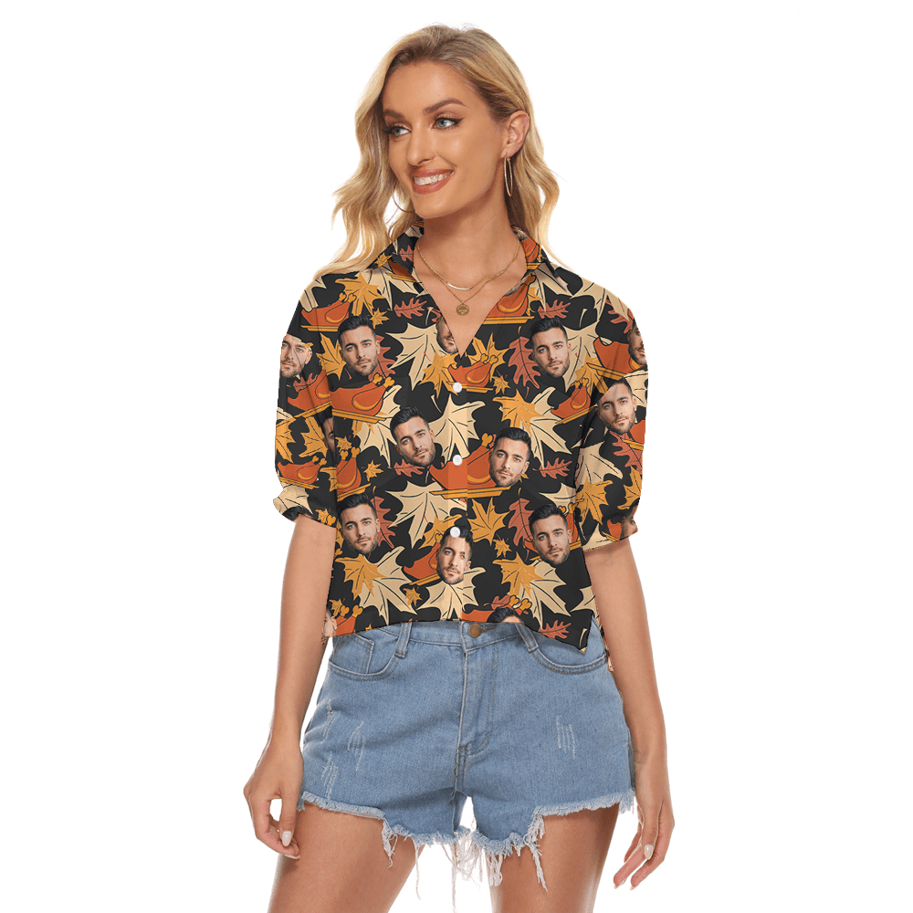 Custom Face Thanksgiving Women's Cropped Shirt