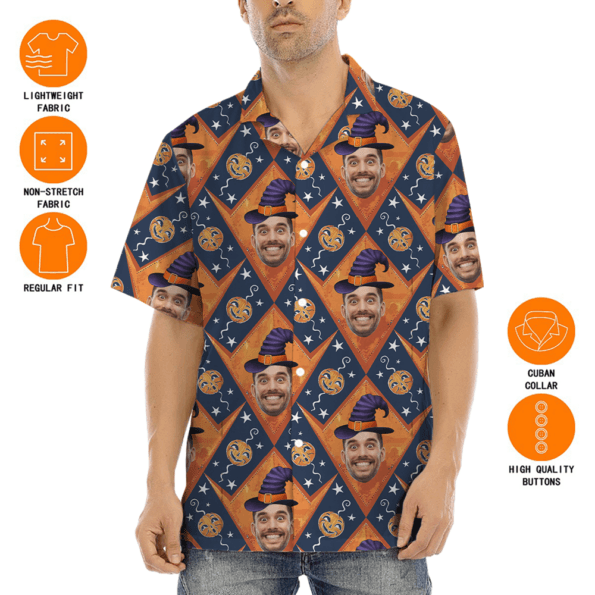 Custom Face With Witch Hat Halloween Hawaiian Shirt