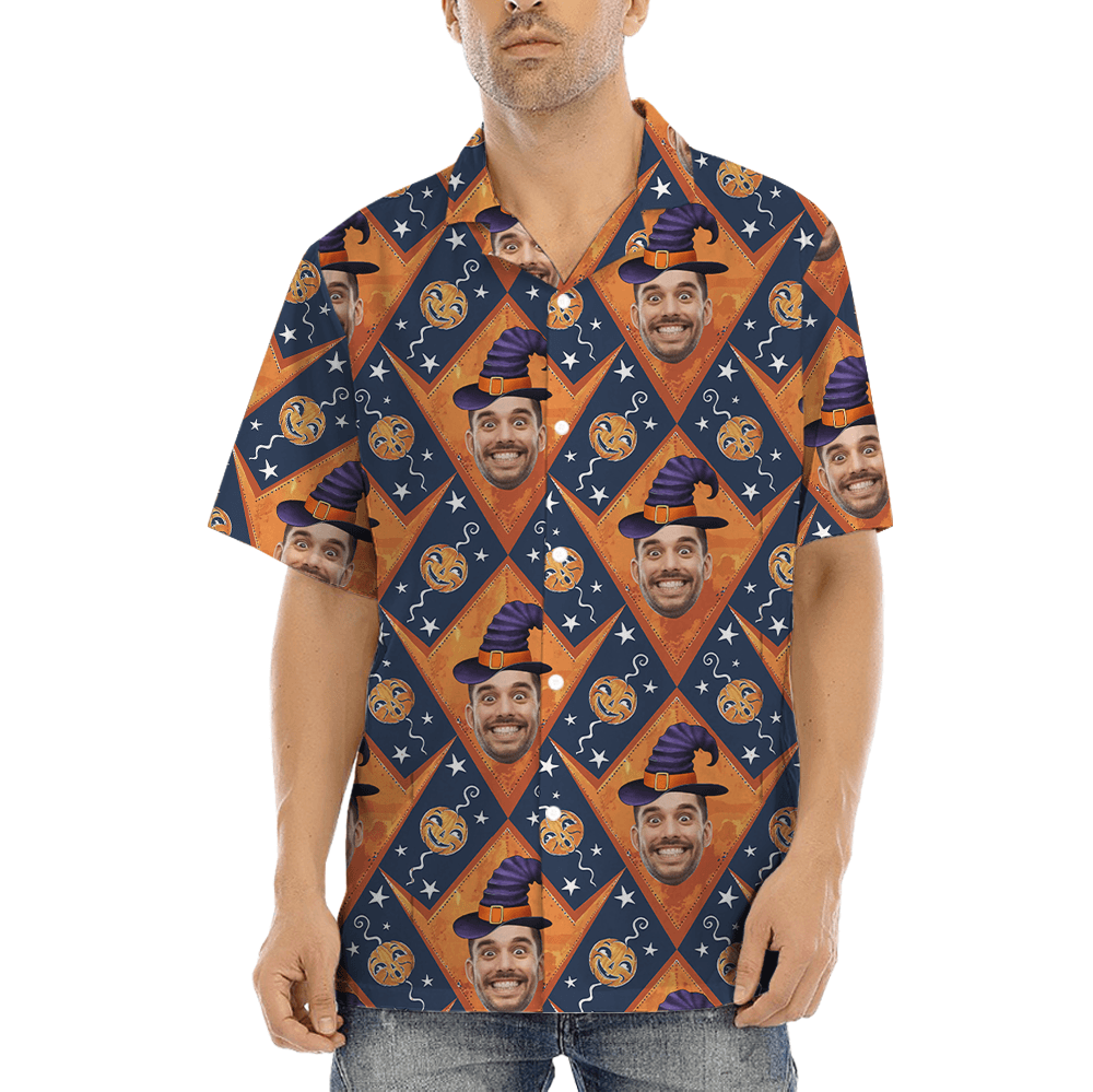 Custom Face With Witch Hat Halloween Hawaiian Shirt (3)