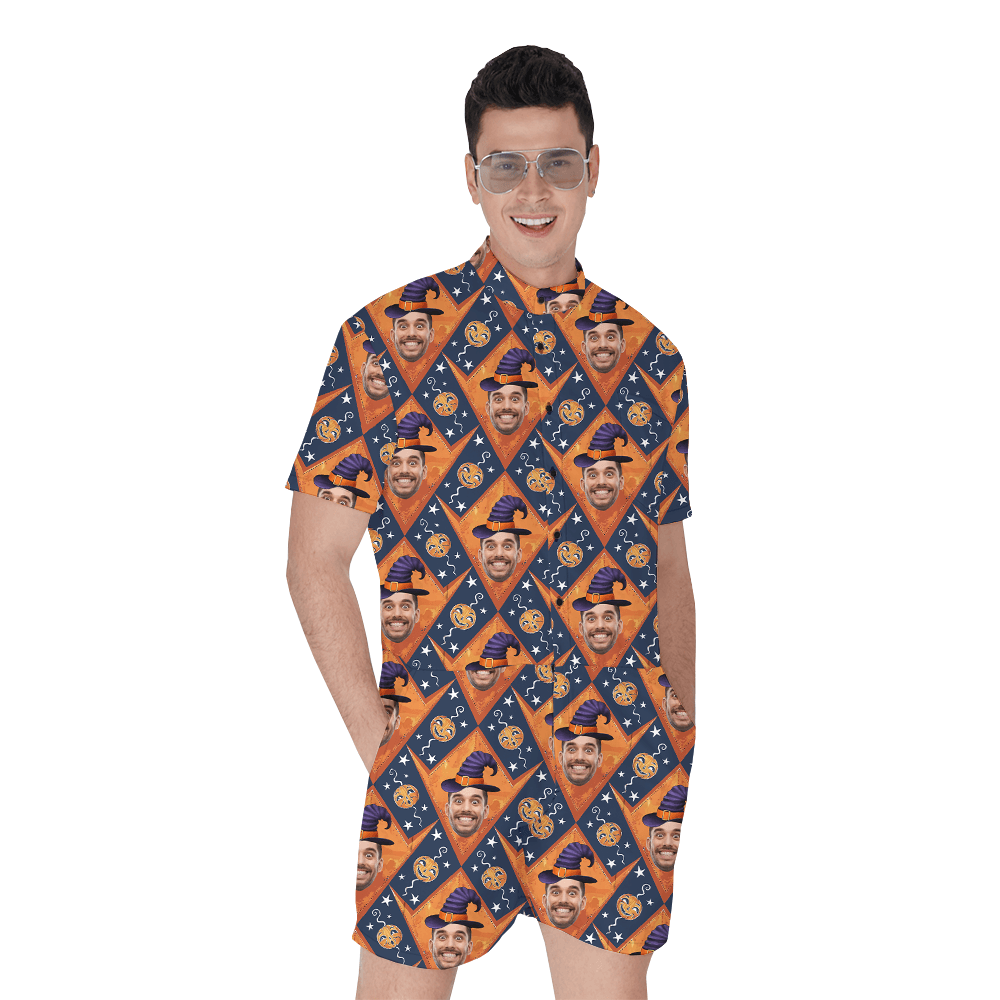 Custom Face With Witch Hat Halloween Romper For Men