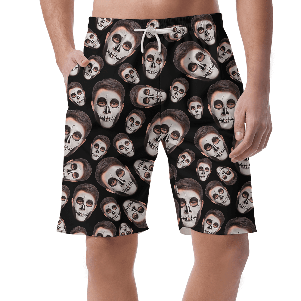 Custom Horror Face Halloween Hawaiian Beach Shorts For Men