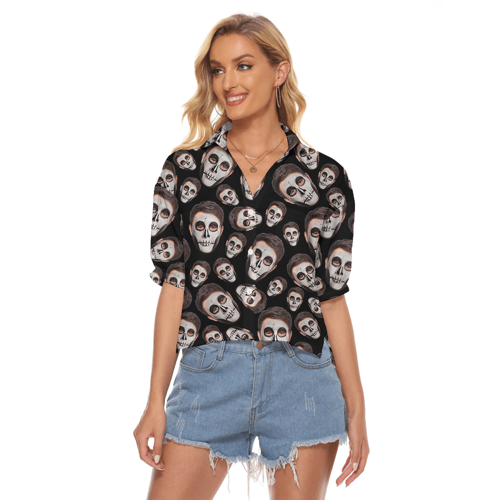 Custom Horror Face Halloween Women's Cropped Shirt