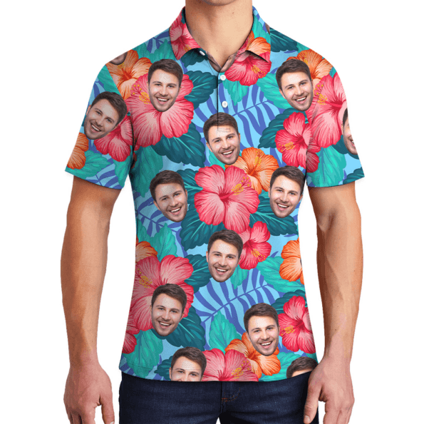 Customize Tropical Hawaiian Polo Shirt With 1-5 Faces