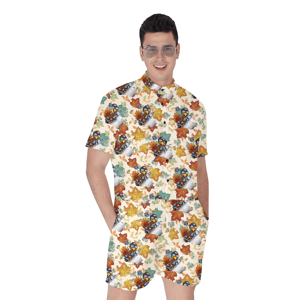 Cute Turkey Motorcycle Thanksgiving Men's Romper