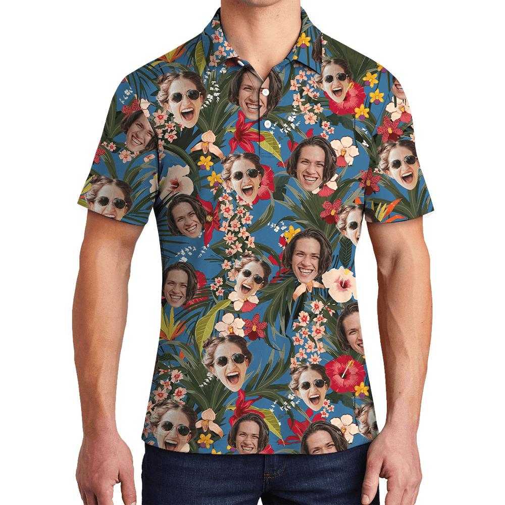 Floral Custom Face Hawaiian Polo Shirt