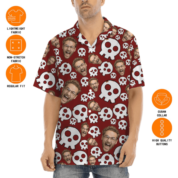 Funny Custom Face Skull Halloween Hawaiian Shirt