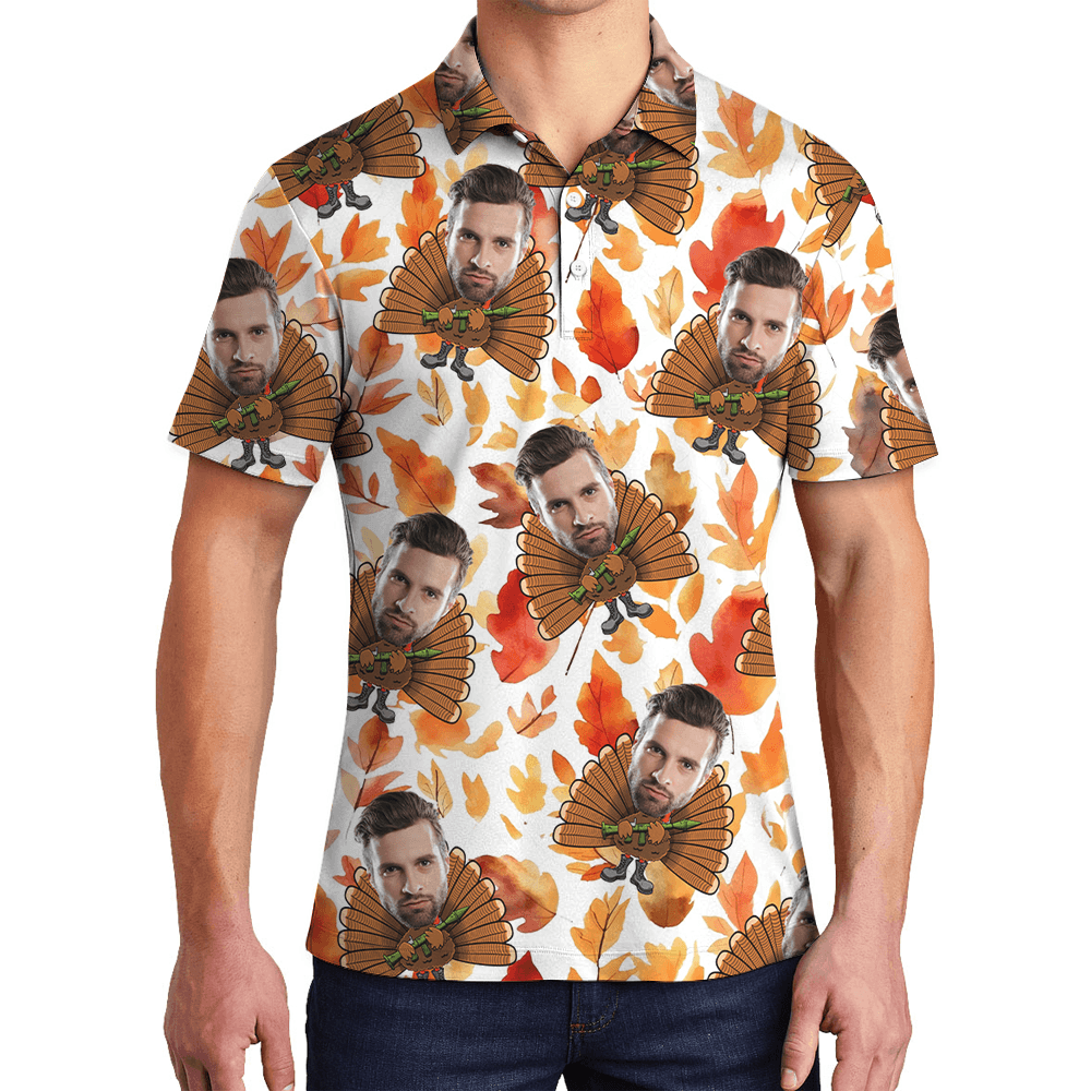 Funny Custom Face Turkey Tactical Thanksgiving Polo Shirt