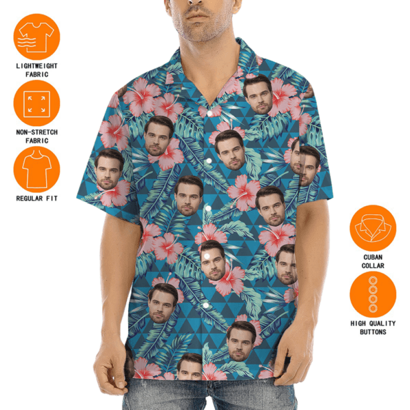 Green Floral Hawaiian Shirt With Custom Multiple Faces