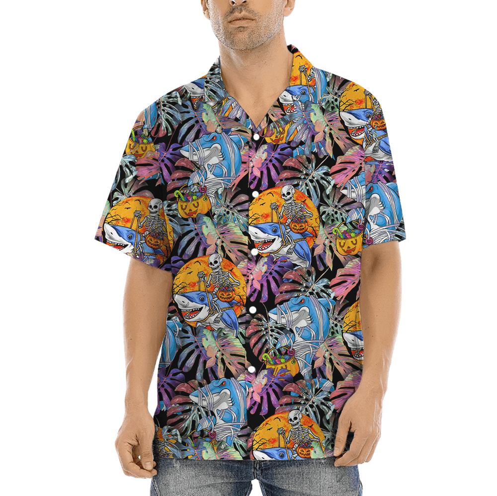 Halloween Skeleton Shark Hawaiian Shirt (3)
