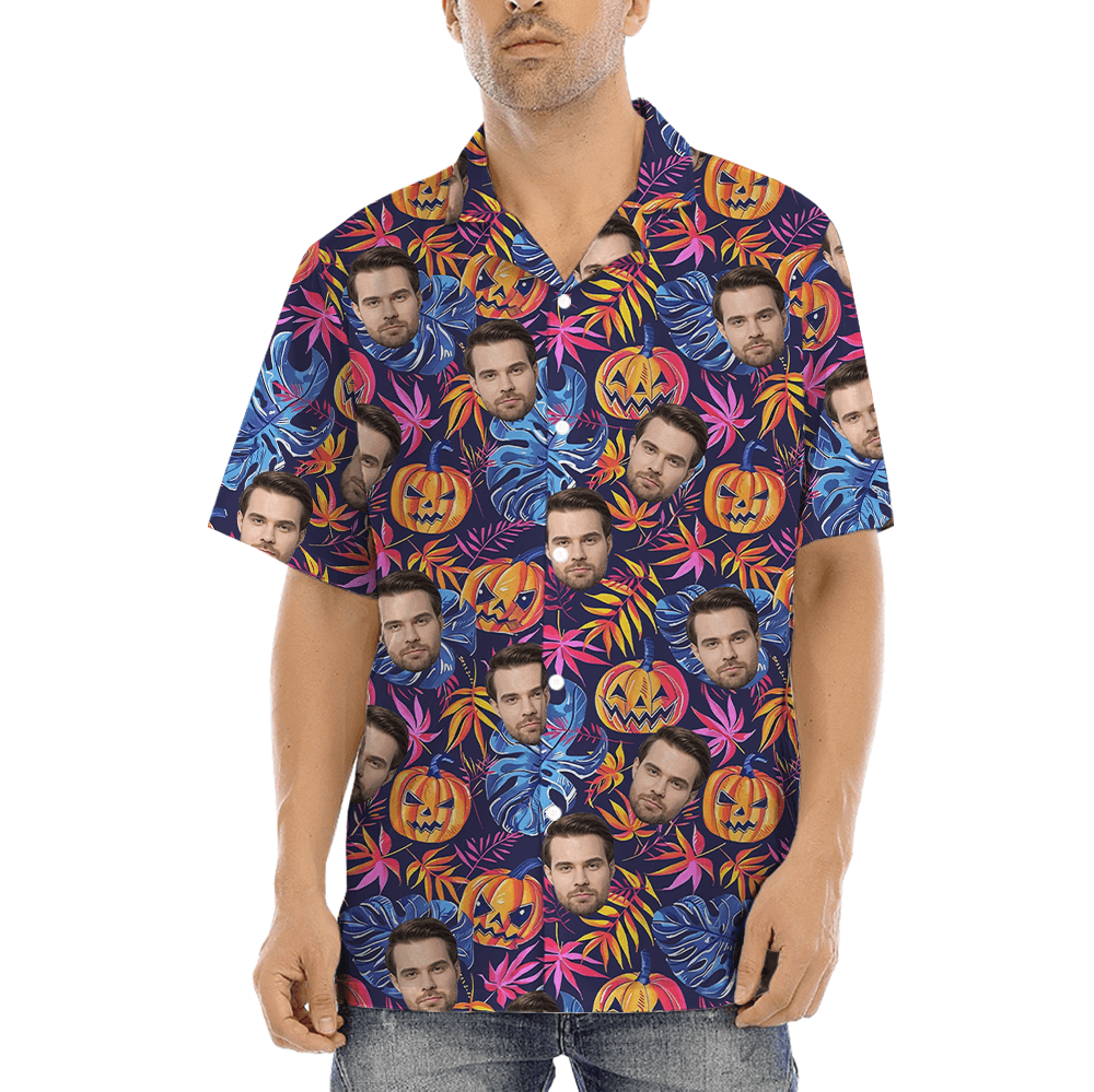 Horror Custom Face Spooky Pumpkin Hawaiian Shirt (2)