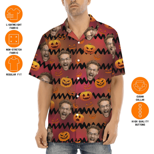 Spooky Jack o' Lantern Halloween Hawaiian Shirt With Custom Face
