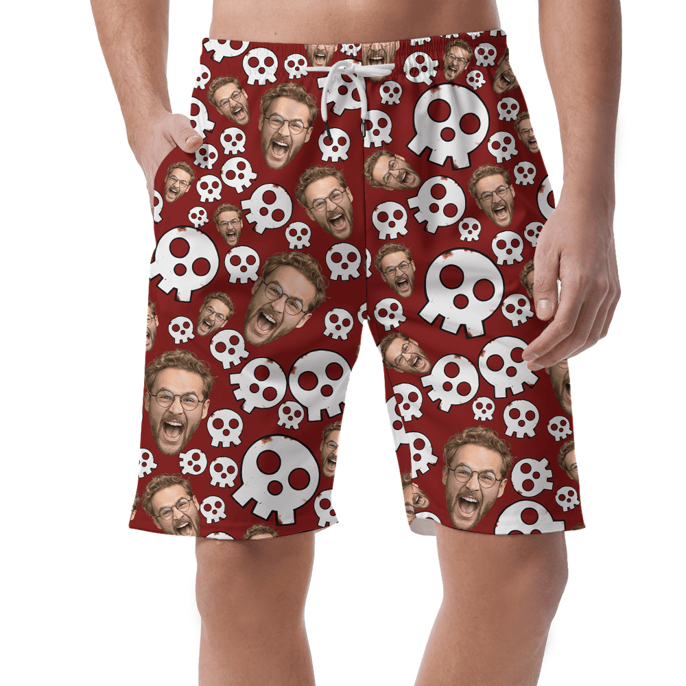 Spooky Skull Custom Face Halloween Hawaiian Beach Shorts