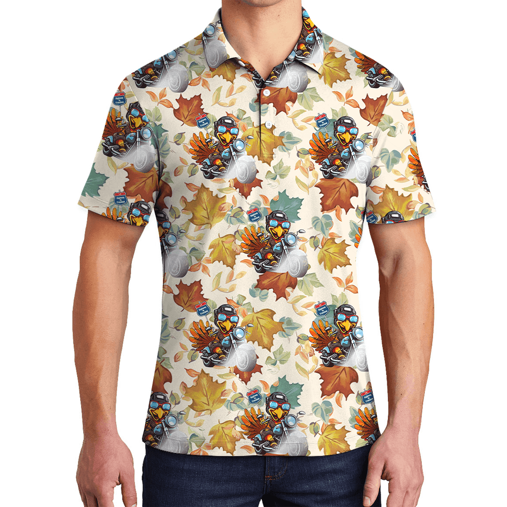 Thanksgiving Turkey Riding Motorcycle Polo Shirt