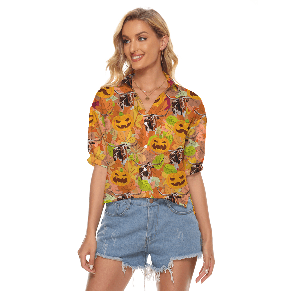 Tropical Long Horn Tropical Hawaiian Crop Top Shirt