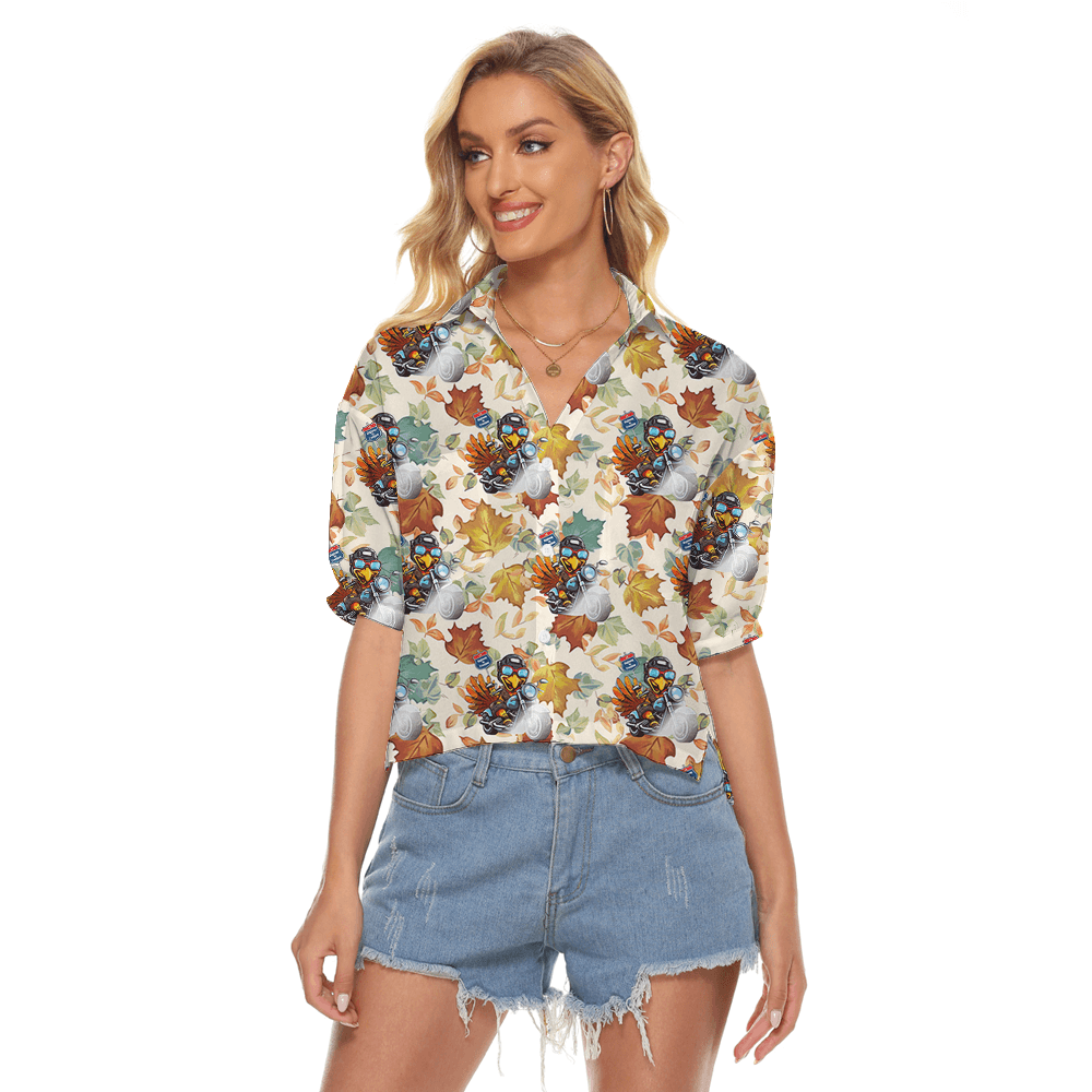 Turkey Riding Motorcycle Thanksgiving Hawaiian Crop Top Shirt