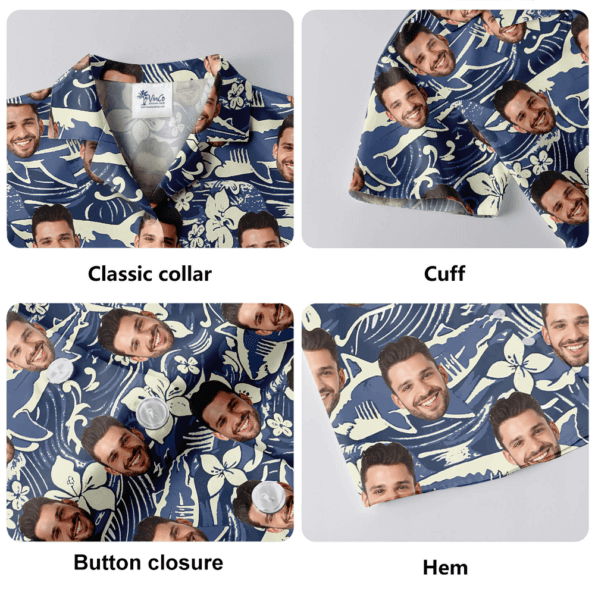 Vintage Navy Shark Hawaiian Shirt With Custom Face