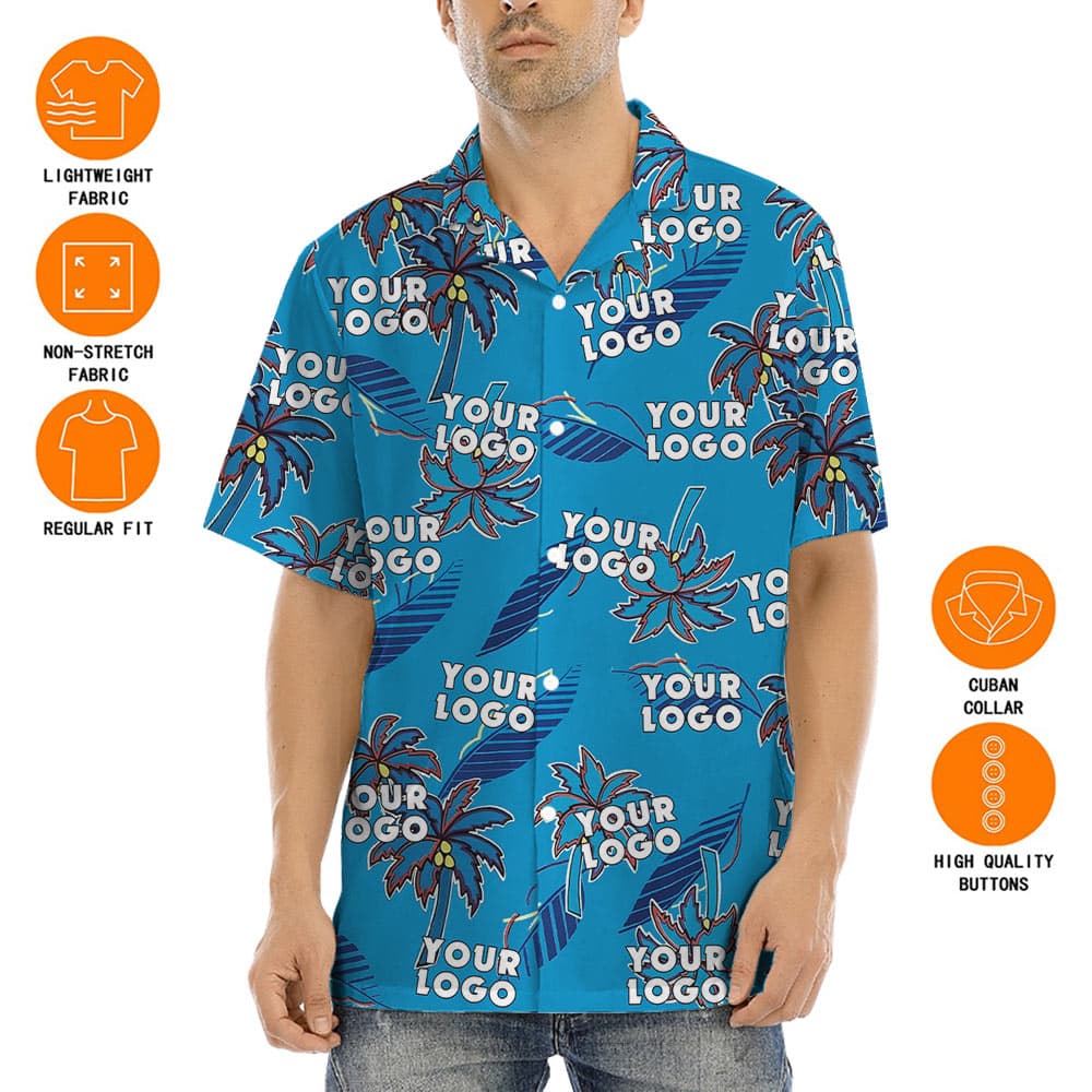 Blue Tropical Hawaiian Shirt With Custom Logo