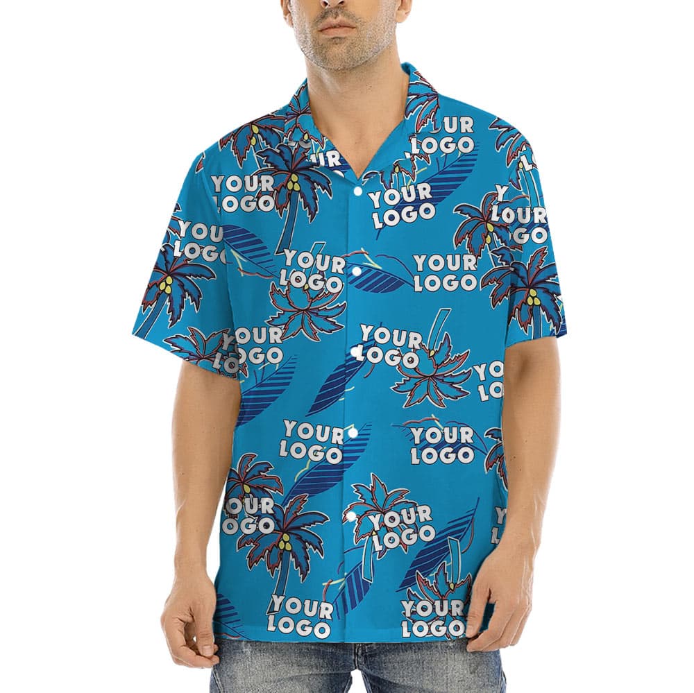 Blue Tropical Hawaiian Shirt With Custom Logo (2)