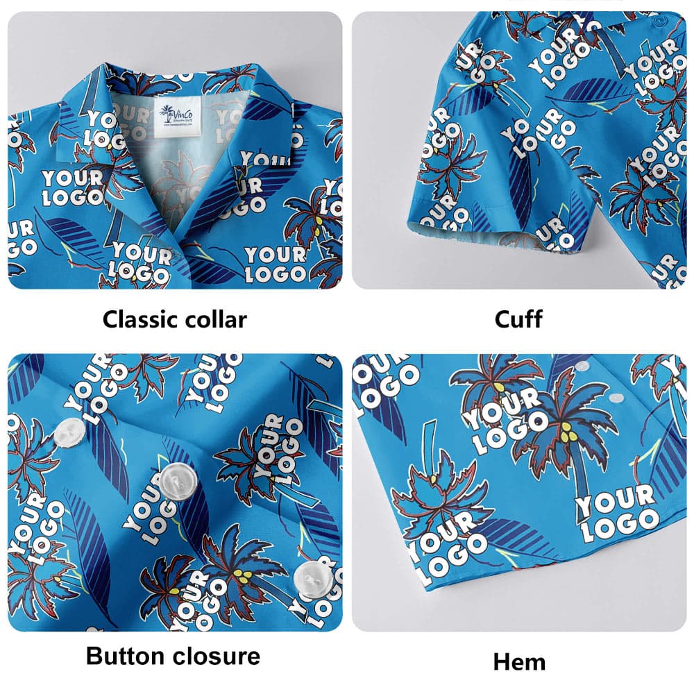 Blue Tropical Hawaiian Shirt With Custom Logo