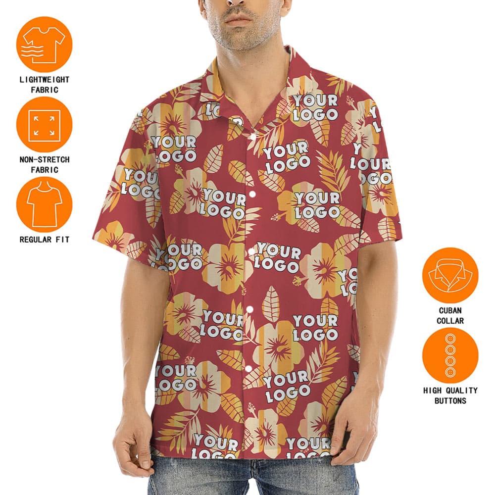 Bulk Order Custom Logo Floral Orange Hawaiian Shirt