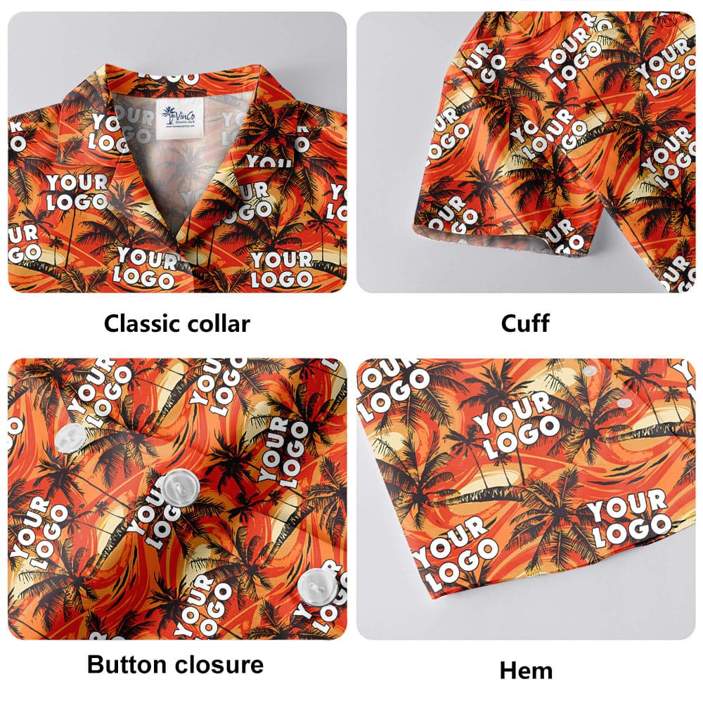 Bulk Order Custom Logo Orange Palm Tree Hawaiian Shirt
