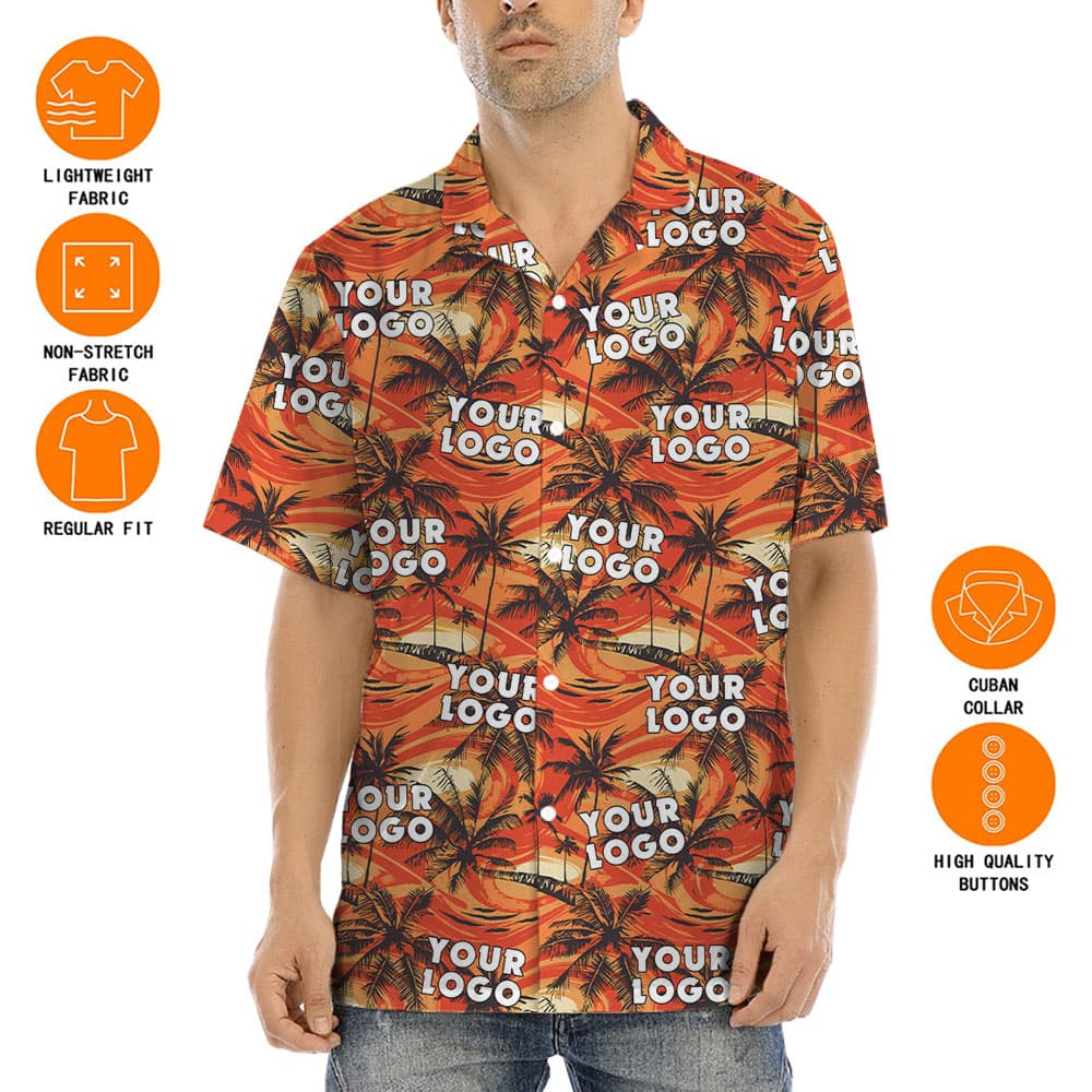 Bulk Order Custom Logo Orange Palm Tree Hawaiian Shirt
