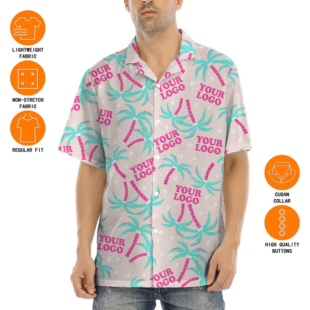 Custom Company Logo Pink Hawaiian Shirt