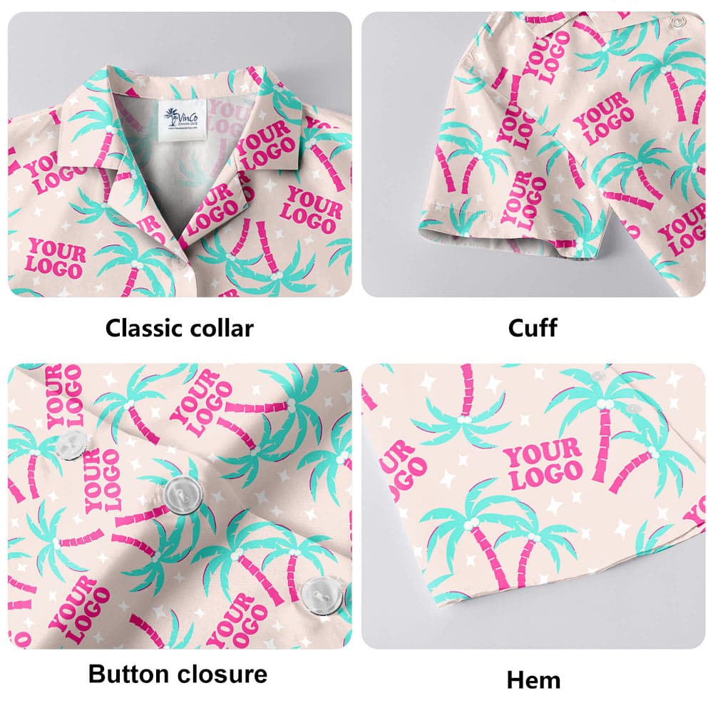 Custom Company Logo Pink Hawaiian Shirt