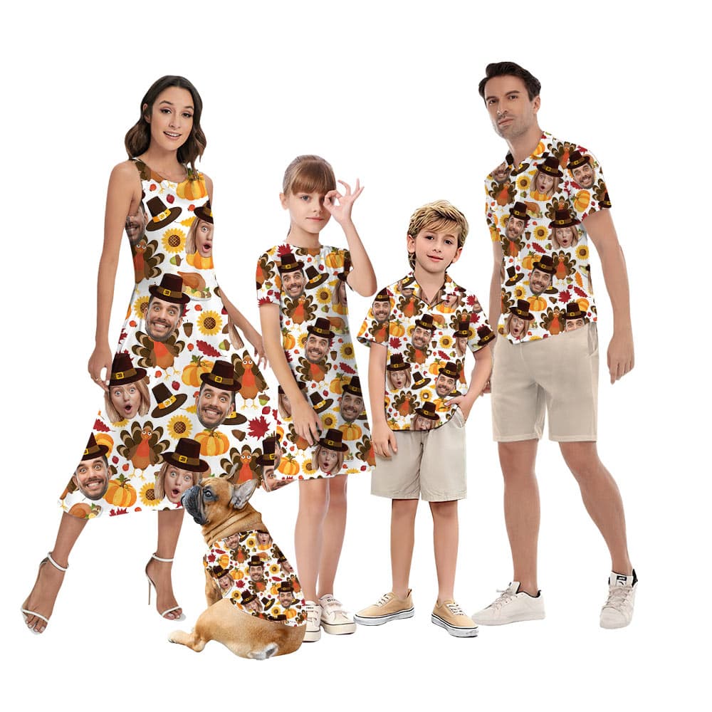 Custom Couple Face Thanksgiving Matching Family Hawaiian Outfits