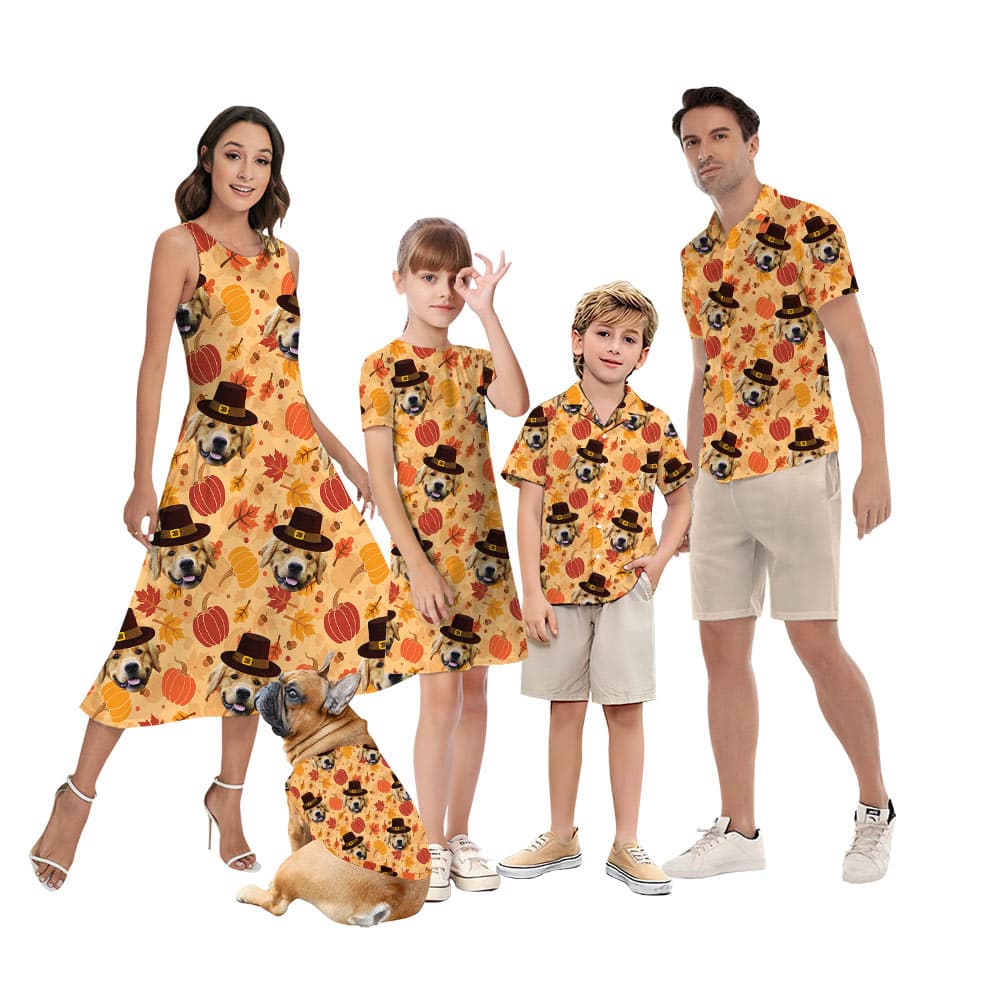 Custom Dog Face Thanksgiving Matching Family Hawaiian Outfits