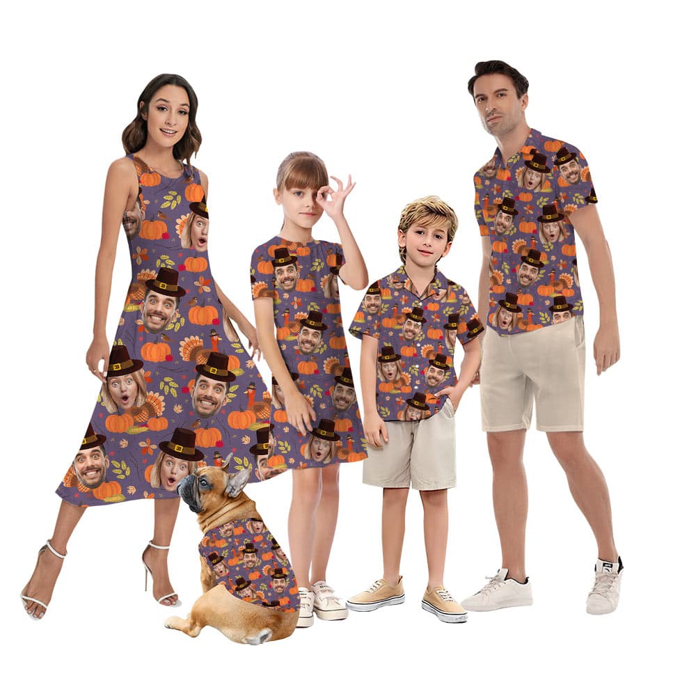 Custom Face Turkey Thanksgiving Matching Family Hawaiian Outfits