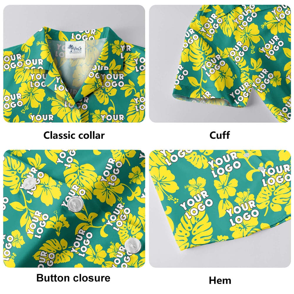 Custom Logo Floral Green Hawaiian Shirt