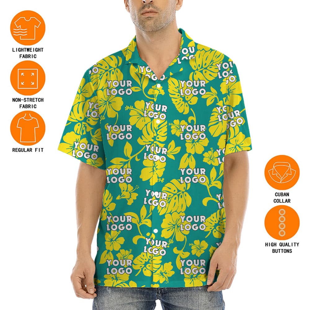 Custom Logo Floral Green Hawaiian Shirt