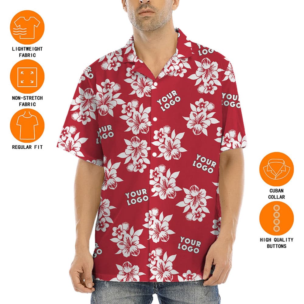 Custom Logo Floral Red Hawaiian Shirt