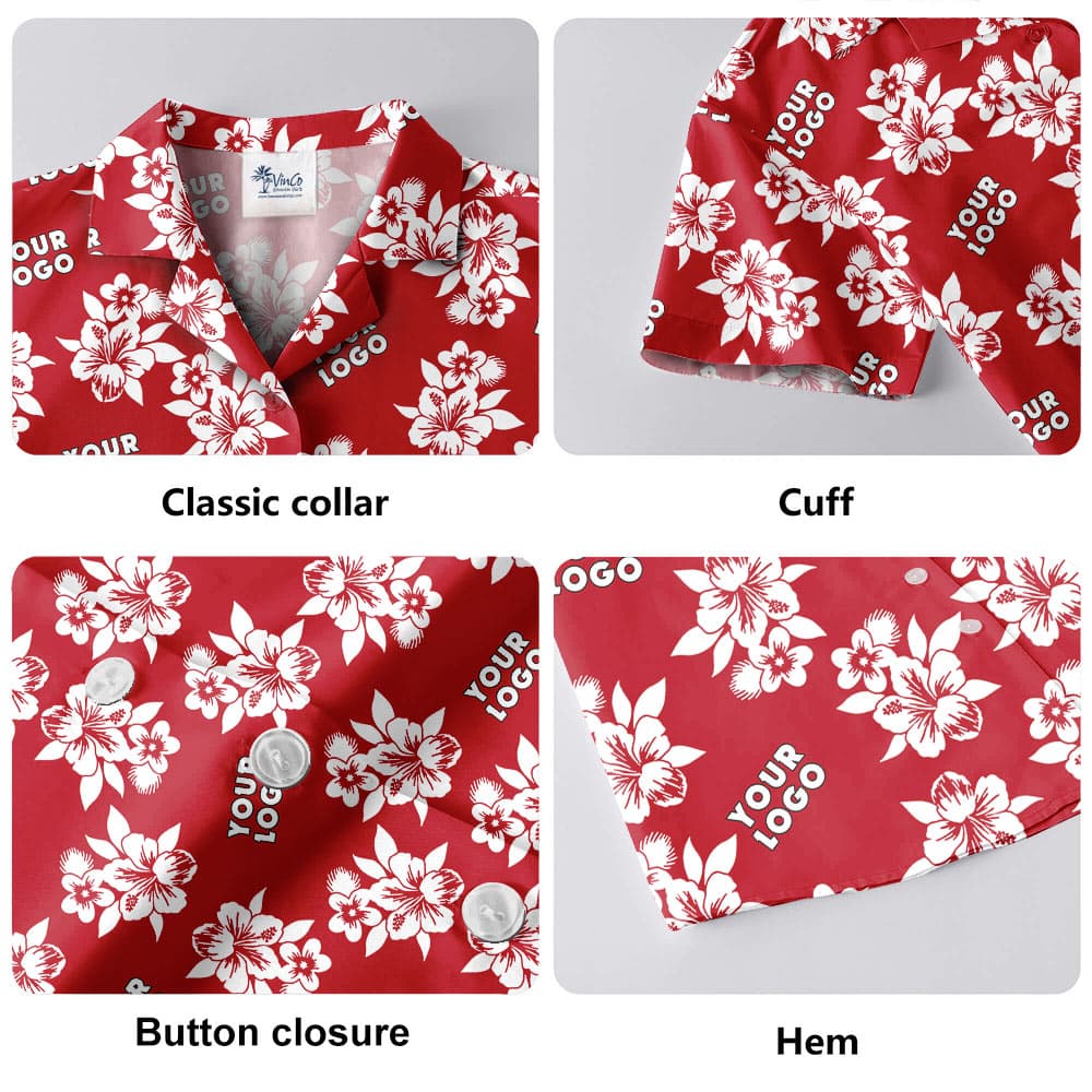 Custom Logo Floral Red Hawaiian Shirt